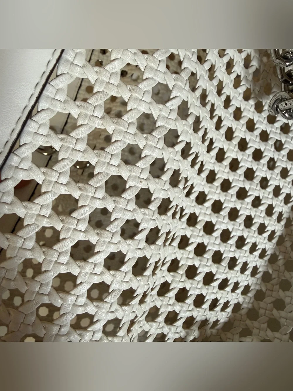 Michael Kors White Perforated Chain-Handle Tote